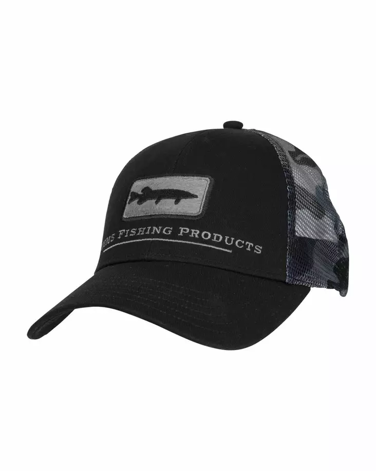 Simms Musky Icon Trucker Woodland Camo Storm Cap - Hats and Caps - 694264567654 - 1