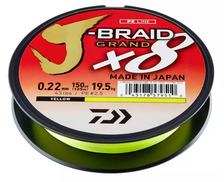 Daiwa J-Braid Grand X8 flätlina 135m (gul) - Multifilament - 043178579466 - 1